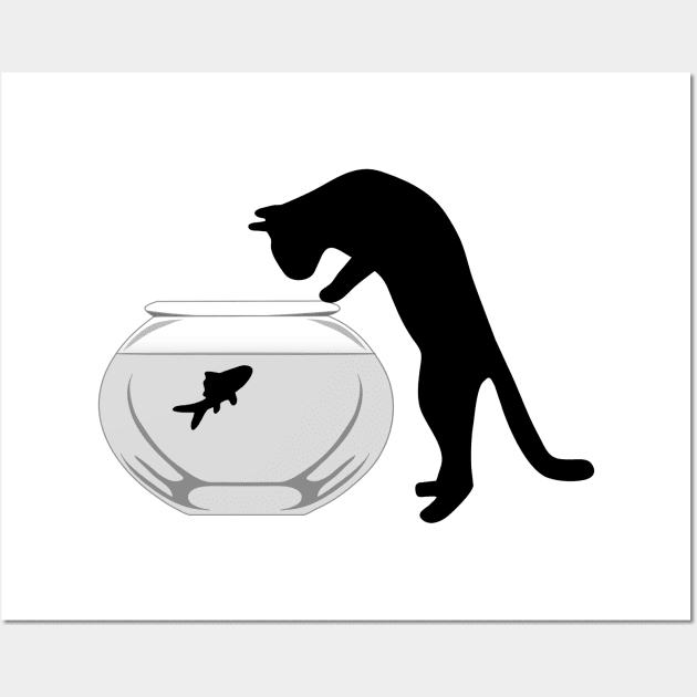 Cat with Fish Bowl Wall Art by WarriorWoman